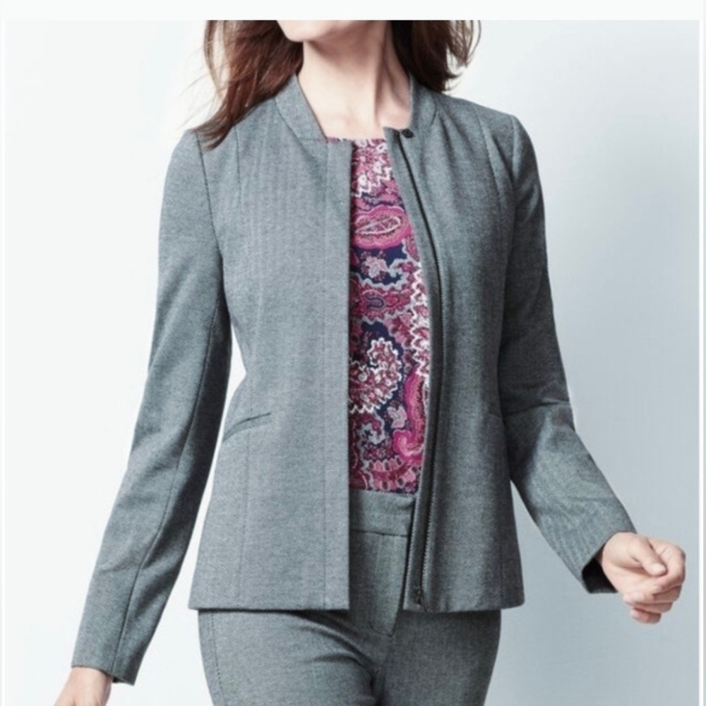 $drop Talbots Italian fabric herringbone sportcoat black-white zip front sz 4P